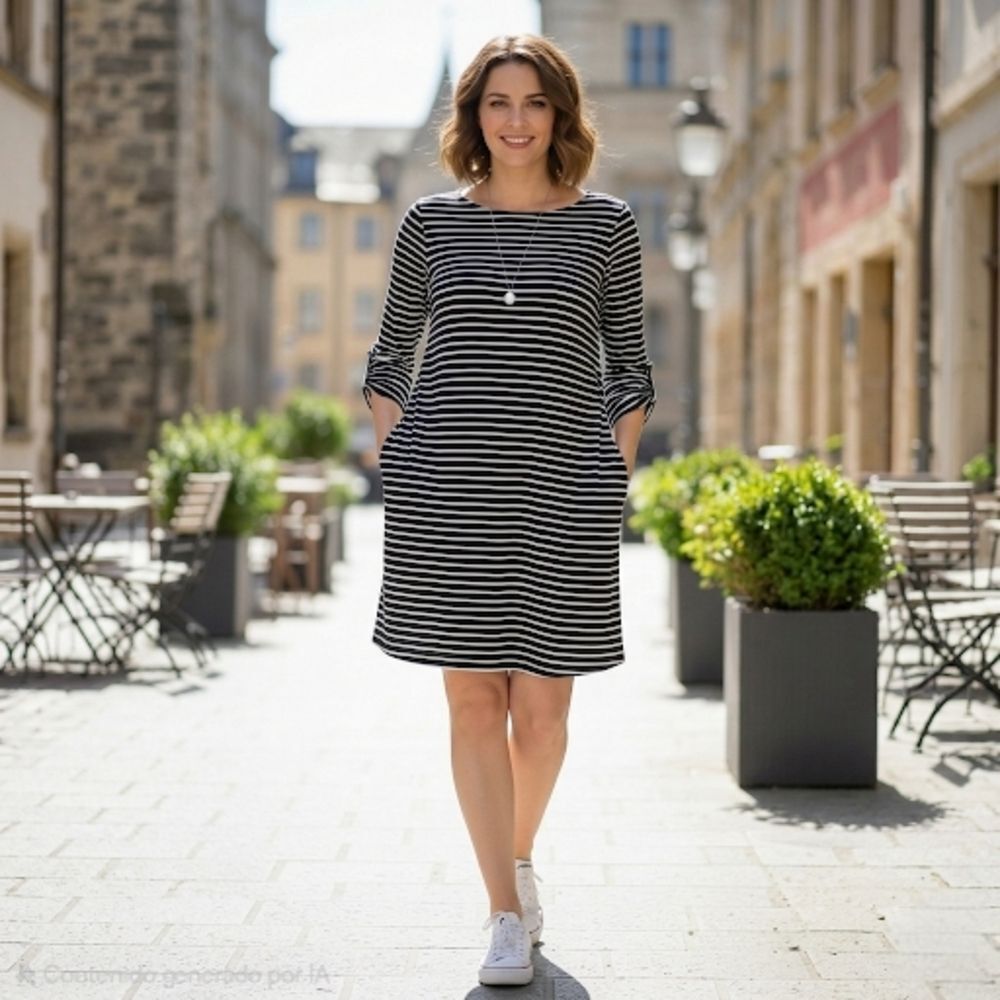 Nomadic Traders Striped 3/4 Sleeve Knit Dress with Pockets - Size XL